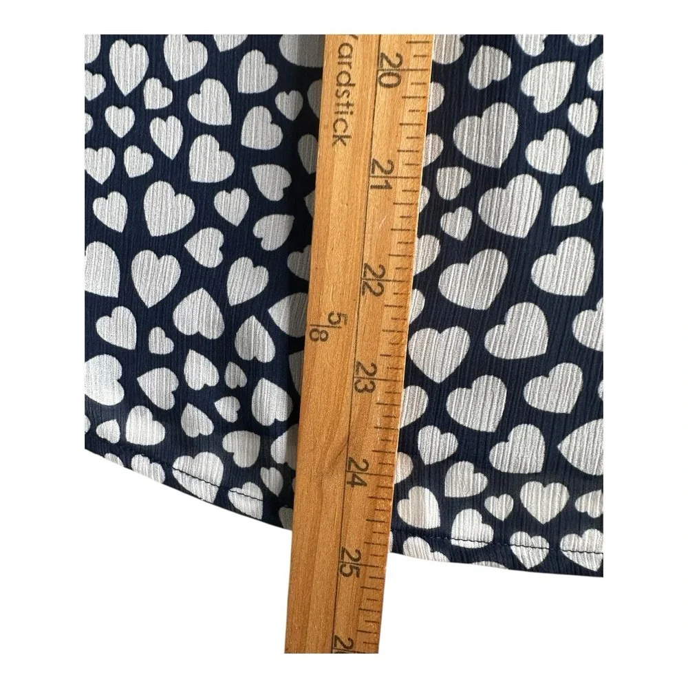 J.CREW Womens Size M White Navy Blue Pintuck Heart Print Popover‎ Blouse Top